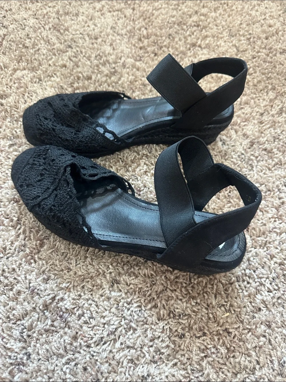 NEW Black Lace Espadrille Wedge Sandals - Women size 38